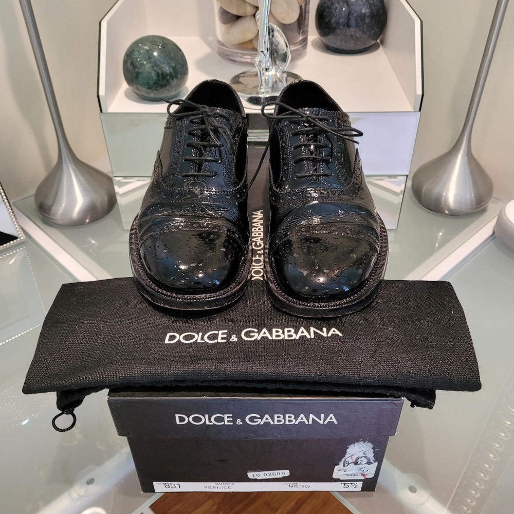 DOLCE & GABBANA MEN'S DERBY LEATHER BROGUES 5.5 MADE IN ITALY.